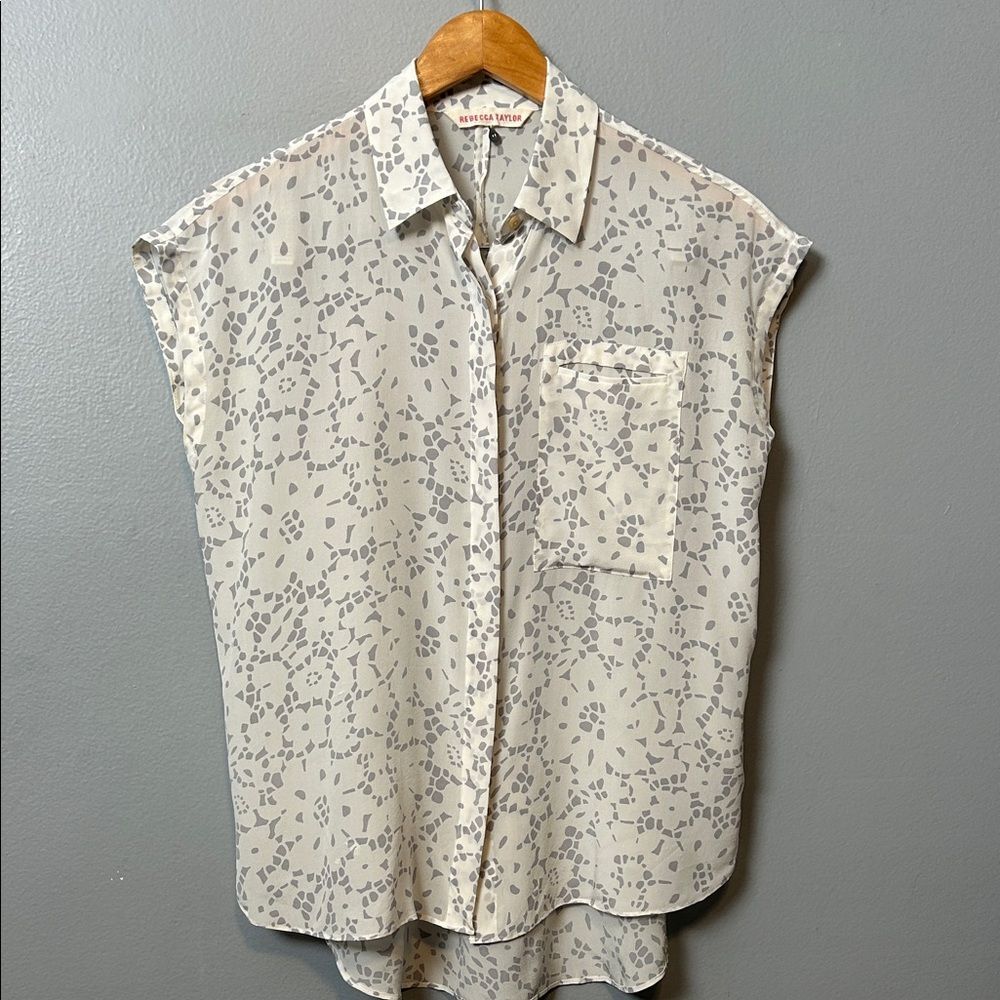 Rebecca Taylor Silk Ivory and Gray Button Down Shirt M